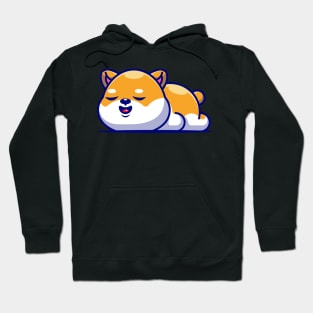 Cute shiba inu dog sleeping cartoon illustration Hoodie